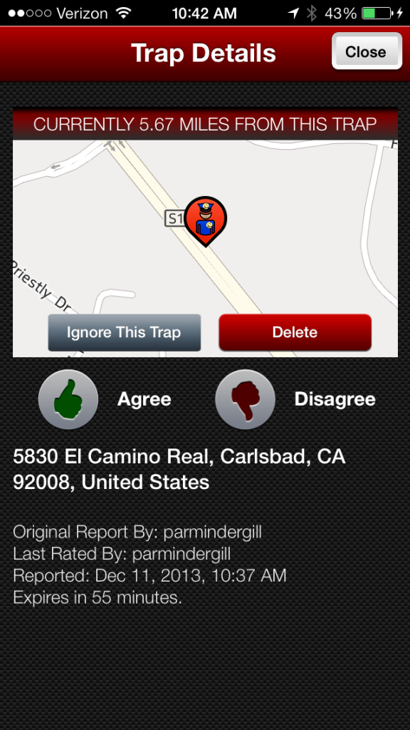 Trapster potentially shares personal info with everyone, including user names. Not dangerous here, but matched up with blue lines on other screen shots it certainly is.